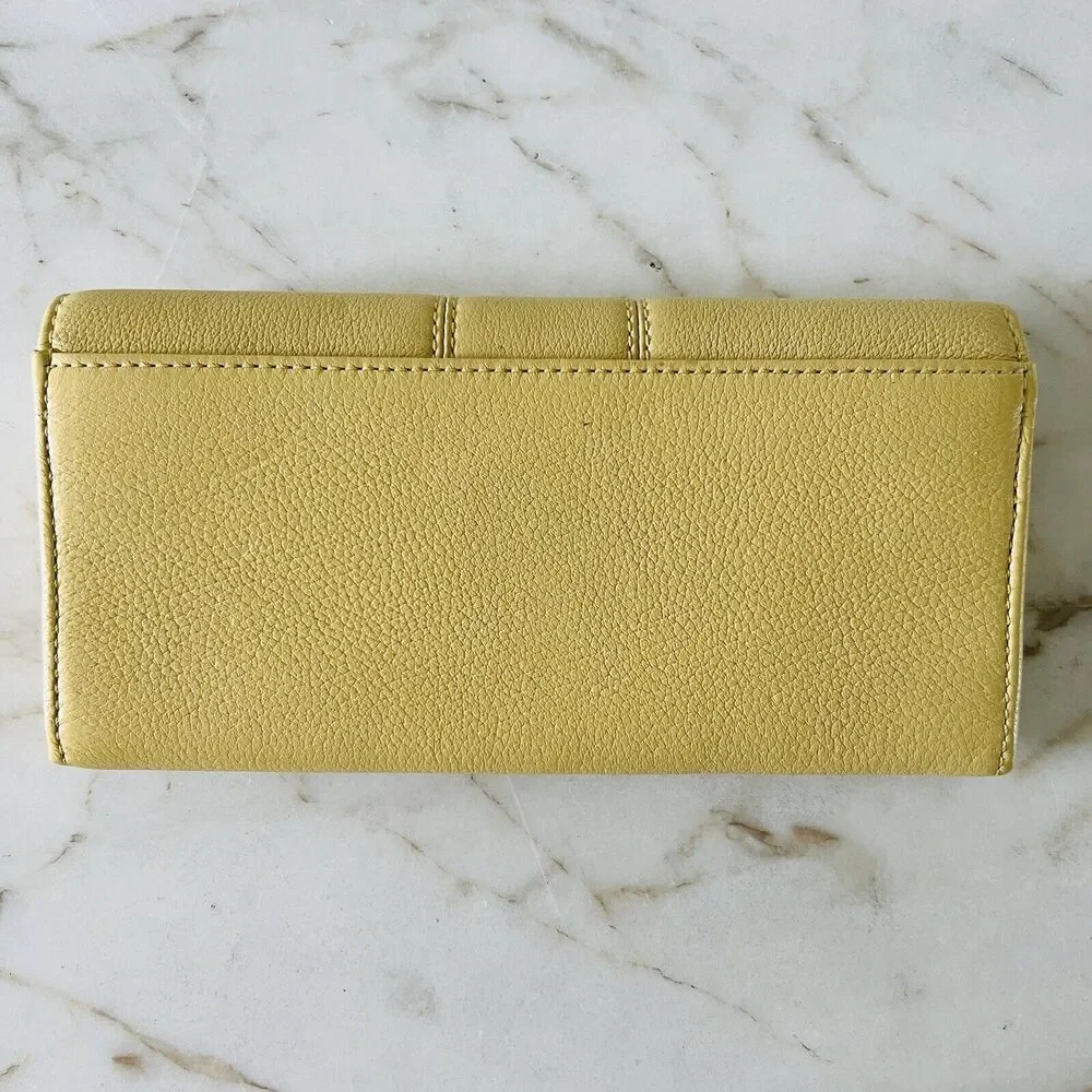 COACH Julie Sunflower Yellow Leather Slim Envelope Bifold Continental Wallet